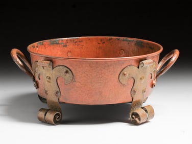 Benedict Studios Hammered Copper & Brass Two-Handled Fernery Jardiniere c1910