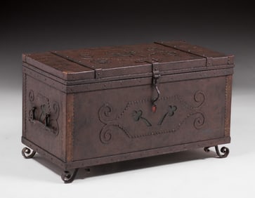 Large Arts & Crafts Spanish Revival Hand-Forged Iron Blanket Chest c1920