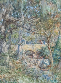 Alexander Francis Harmer (1856-1925) California Watercolor "Santa Barabra Oaks" 1896
