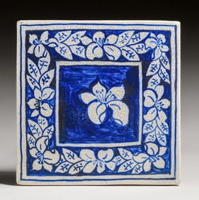 Dedham Pottery Magnolia Square Trivet Tile c1920s