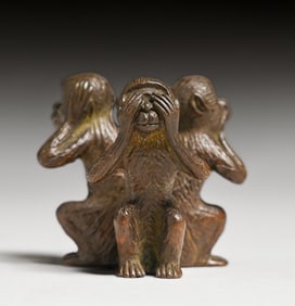 Chinese Bronze Hear no Evil, See no Evil, Speak no Evil Bronze Paperweight