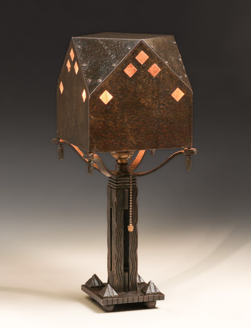 German Secessionist Hand-Wrought Iron Cutout Lamp c1900s (1 of 8)