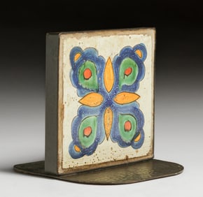 Unusual California Tile & Hammered Iron Single Bookend c1920