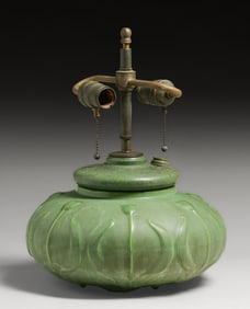 Hampshire Pottery #0013 Matte Green Lamp Base c1910