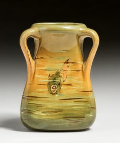 Weller Dickensware Three-Handled FIsh Vase c1900s
