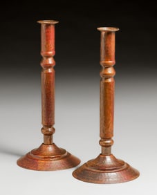 Contemporary Mexican Arts & Crafts Hammered Copper Candlesticks c1980s
