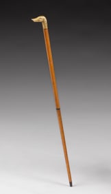 Antique Brass Doghead Handle Walking Cane c1900s
