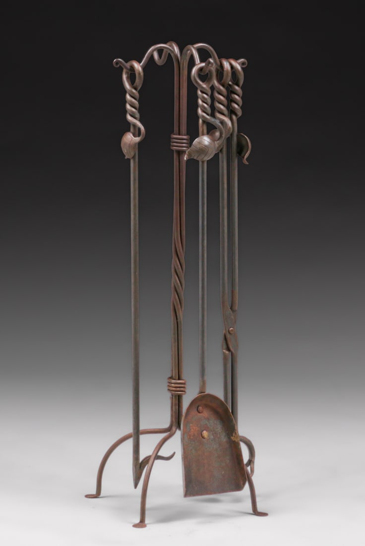 Contemporary Arts & Crafts Iron Fireplace Tool Set c1980s (1 of 6)