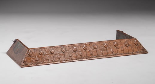 Arts & Crafts Period Hammered Copper Fireplace Fender c1910