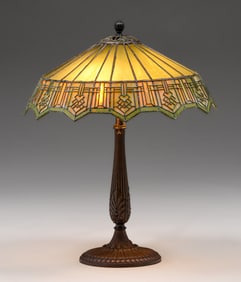 Bradley & Hubbard Overlay Slag Glass Lamp c1910