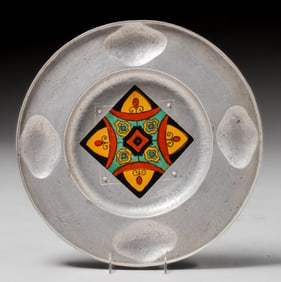 Cellini Craft – Chicago Hand Hammered Aluminum & Tile Tray c1930s