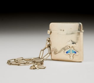 William J. Holmes - Birmingham Sterling Silver & Enamel Match Safe Box 1906