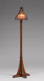 Gustav Stickley Style Oak & Hammered Copper Floor Lamp c1910