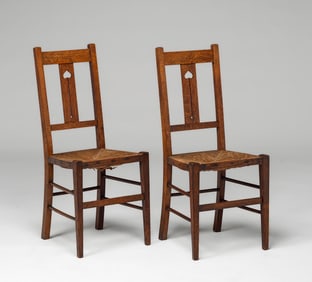English Arts & Crafts Spade Cutout Sidechairs c1900