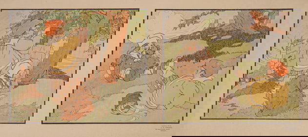 C.H. Congdon Children's Nursery Rhyme "Jack & Jill" Lithograph Print 1917