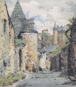 Hans Figura (Austrian 1898-1978) Colored Etching "Vitré - Bretagne" c1920s