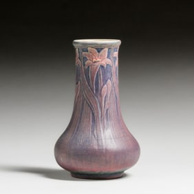 Newcomb College Henrietta Bailey Carved Iris Vase 1916