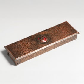 English Arts & Crafts Hammered Copper & Enamel Box c1900s
