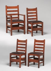 Early Gustav Stickley Tall Ladder Back Dining Chairs c1901