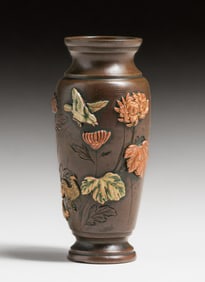 Japanese Arts & Crafts Meiji Period Mixed Metals Vase c1900