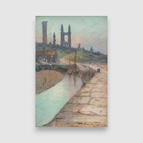 William Armstrong Painting "St Andrew's Harbor, Fifieshire, Scotland" c1900