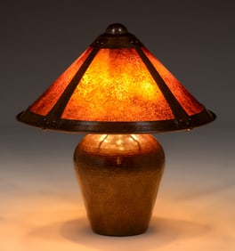 John L Wilocx - Oakland Hammered Copper & Mica Lamp c1920s