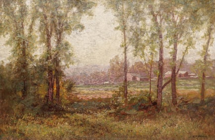 Raymond Dabb Yelland (1848-1900) Early Impressionist Painting "At Arkville, New York" 1895