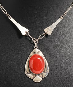 Art Silver Shop - Chicago Sterling Silver & Carnelian Necklace c1920s