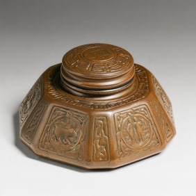 Tiffany Studios #1072 Zodiac Bronze Inkwell c1910