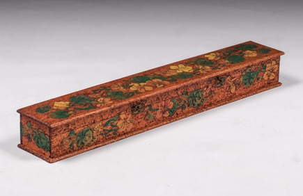 Arts & Crafts Period Hand-Carved & Painted Pyrography Box c1910