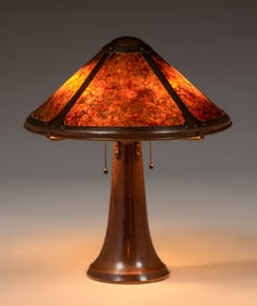 Dirk van Erp Hammered Copper & Mica Trumpet Lamp c1915-1920