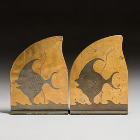 Craftsman Studios - Laguna Beach, CA Hammered Copper Angelfish Bookends c1930s