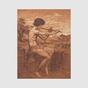 Arent Christensen (Norwegian 1894-1982) Etching "Fløytespiller fra Syden" (Flute Player from the