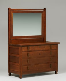 Roycroft Walnut Four-Drawer Mirrored Dresser c1910