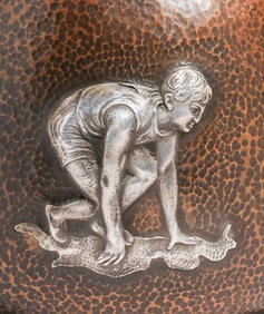 Arts & Crafts Hammered Copper & Sterling Silver Humidor c1920