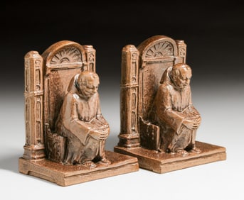 Mosaic Tile Co - Zanesville OH Ceramic Monk Bookends c1910