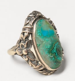 Arts & Crafts Period Sterling Silver & Chrysocolla Agate Ring c1910s