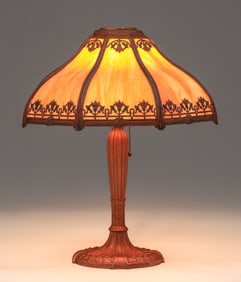 Royal Art Glass Co - New York Curved Slag Glass Lamp c1920