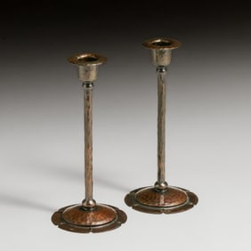 Roycroft Hammered Copper Candlesticks c1920s