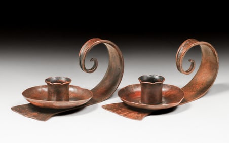 Erhard Glander Hammered Copper Candlesticks c1930s