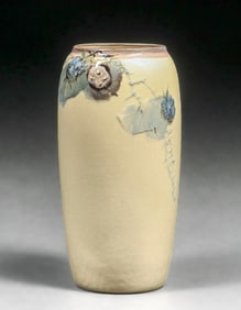 Weller Hudson White High Glaze Hand Painted Berries Vase c1920s