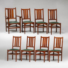 Gustav Stickley – Harvey Ellis Designed Set of 8 Chairs c1905-1910