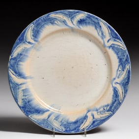 Early Pewabic Pottery Iridescent Crackleware Seagull Plate c1910