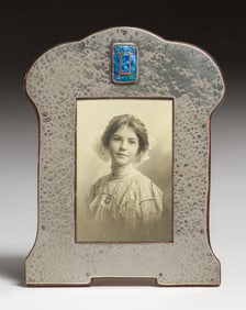 Liberty & Co Hammered Pewter, Enamel & Oak Picture Frame c1900s