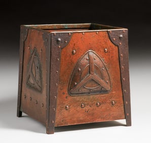 German Arts & Crafts Hammered Copper & Brass Square Jardiniere c1905