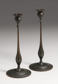 Marshall Fields - Chicago Prairie Bronze Candlesticks c1910