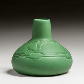 Owens Pottery Incised Matte Green Vase c1910