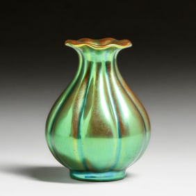 Zsolnay - Hungary Art Nouveau Iridescent Green Vase c1910