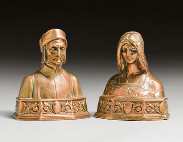 Pompeian Bronze Co Copper-Clad Dante Bookends c1910