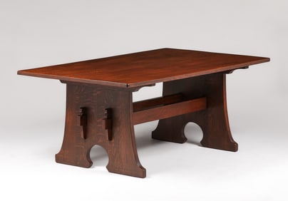 L&JG Stickley 72" Mouse-Hole Trestle Table c1910